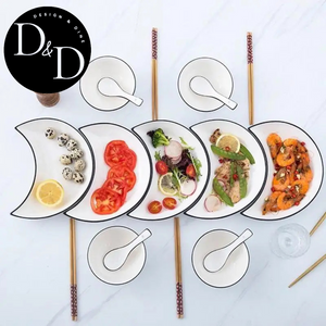 Lunar Luxe: conjunto de pratos de cerâmica em forma de lua de 5 peças