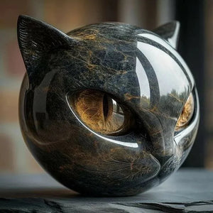 Lunaris - Escultura de Cabeça de Gato Negro Místico