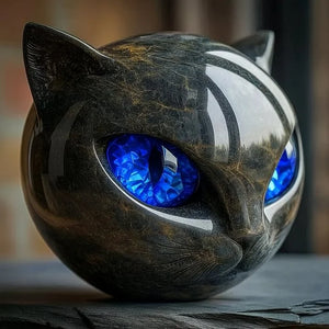 Lunaris - Escultura de Cabeça de Gato Negro Místico