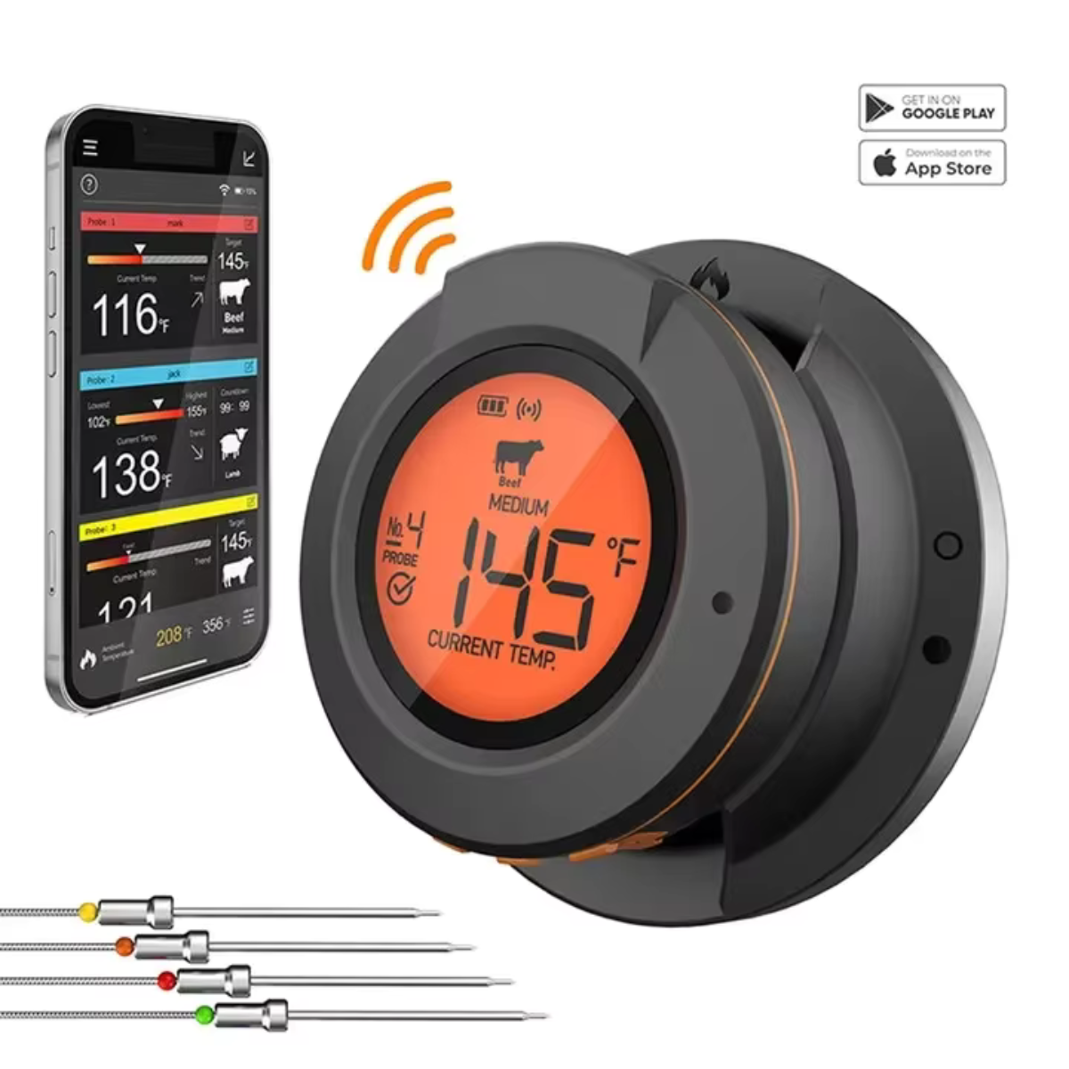 Termómetro de temperatura Ai BBQ + App móvel gratuita