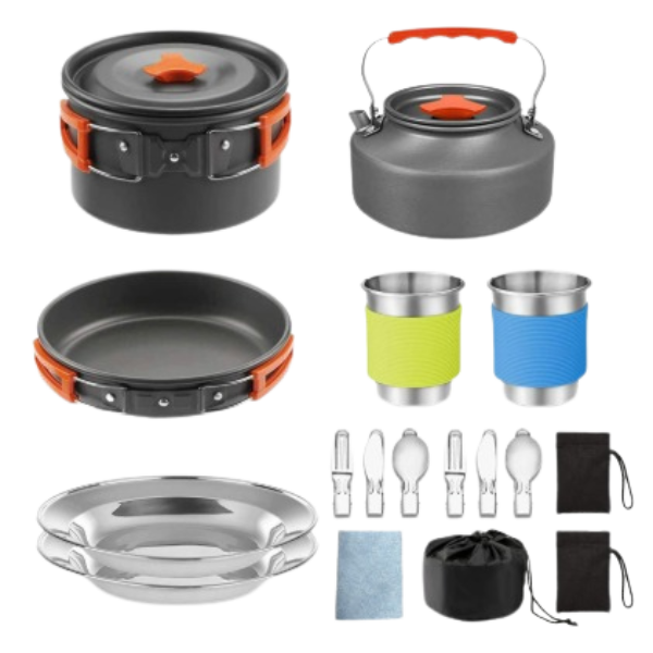 CampFire Cuisine - Jogo de utensílios e louça de camping de 17 peças