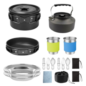 CampFire Cuisine - Jogo de utensílios e louça de camping de 17 peças