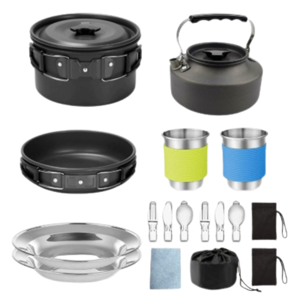 CampFire Cuisine - Jogo de utensílios e louça de camping de 17 peças