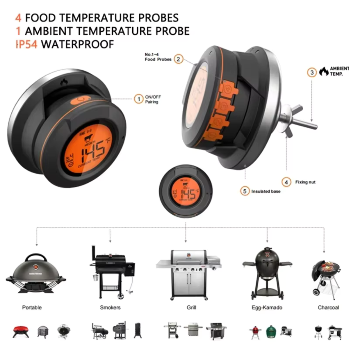 Termómetro de temperatura Ai BBQ + App móvel gratuita