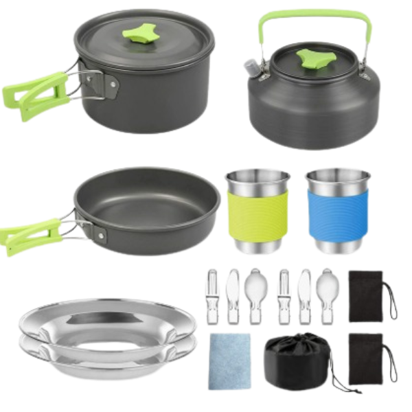 CampFire Cuisine - Jogo de utensílios e louça de camping de 17 peças