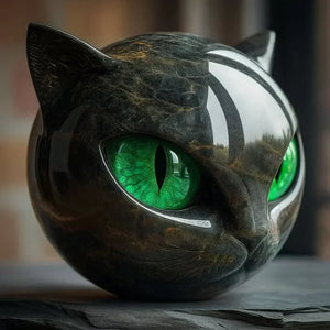 Lunaris - Escultura de Cabeça de Gato Negro Místico