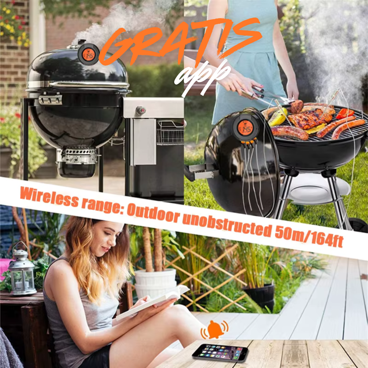 Termómetro de temperatura Ai BBQ + App móvel gratuita