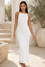 Adriana | Sleeveless Textured High-Neck Midi Dress
