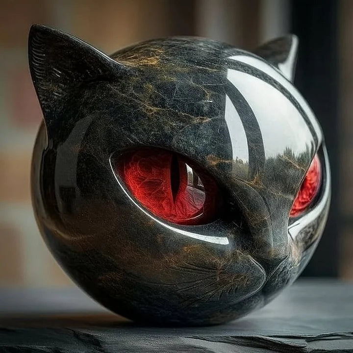 Lunaris - Escultura de Cabeça de Gato Negro Místico