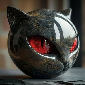 Lunaris - Escultura de Cabeça de Gato Negro Místico