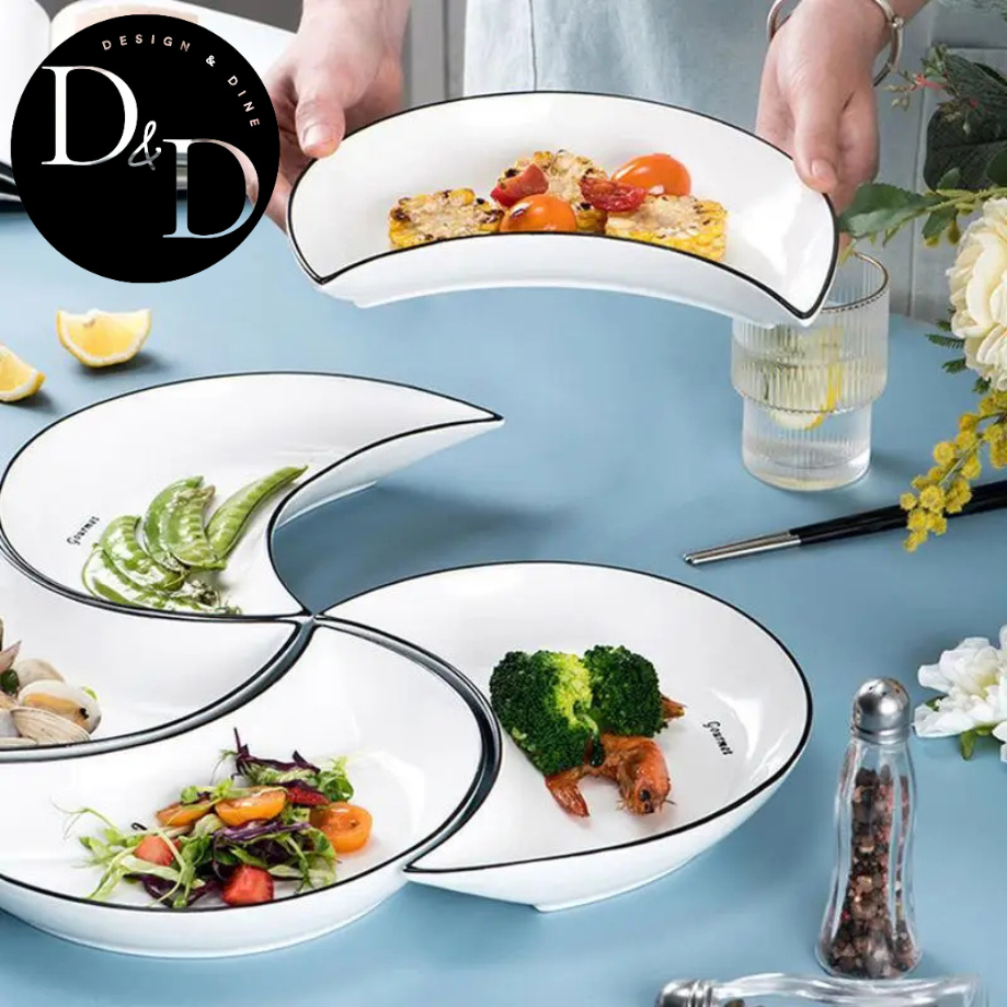 Lunar Luxe: conjunto de pratos de cerâmica em forma de lua de 5 peças