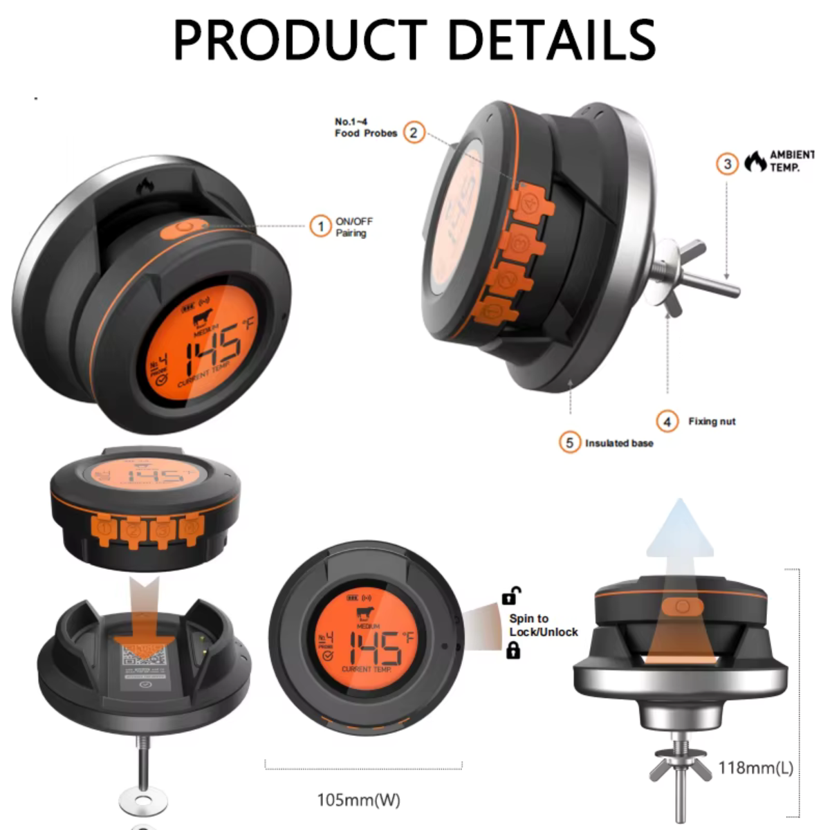 Termómetro de temperatura Ai BBQ + App móvel gratuita