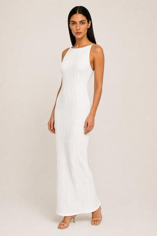 Adriana | Sleeveless Textured High-Neck Midi Dress
