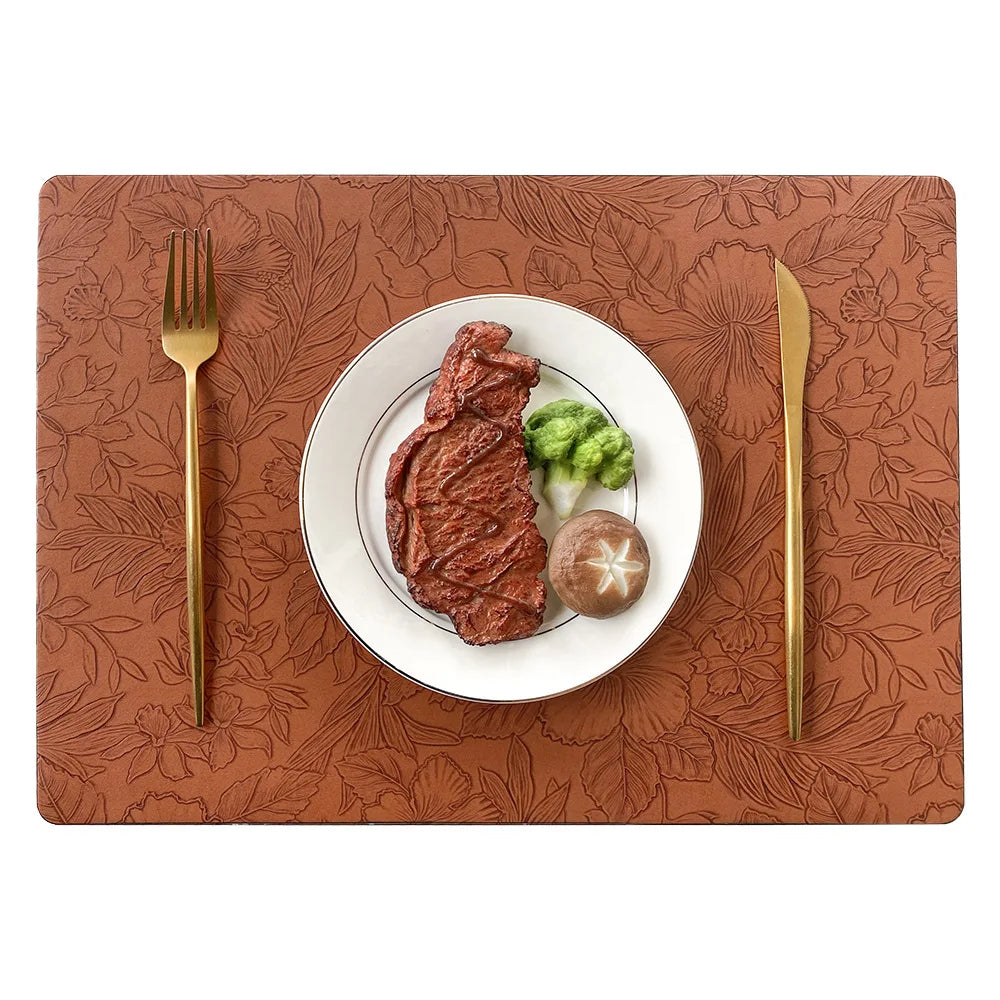 Mantéis individuais de PU com estampado de flores – Disponíveis em 5 cores