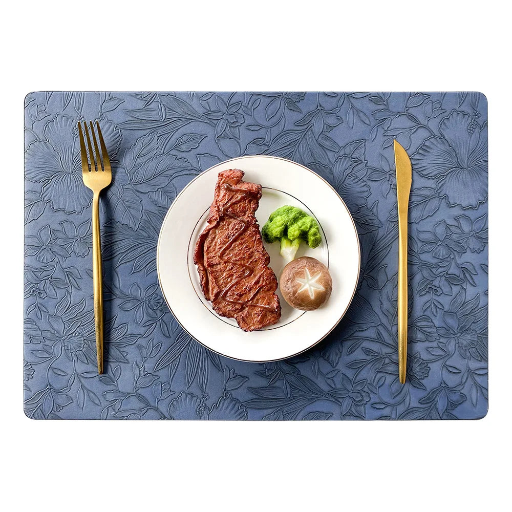 Mantéis individuais de PU com estampado de flores – Disponíveis em 5 cores