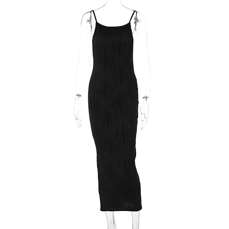 Adriana | Sleeveless Textured High-Neck Midi Dress
