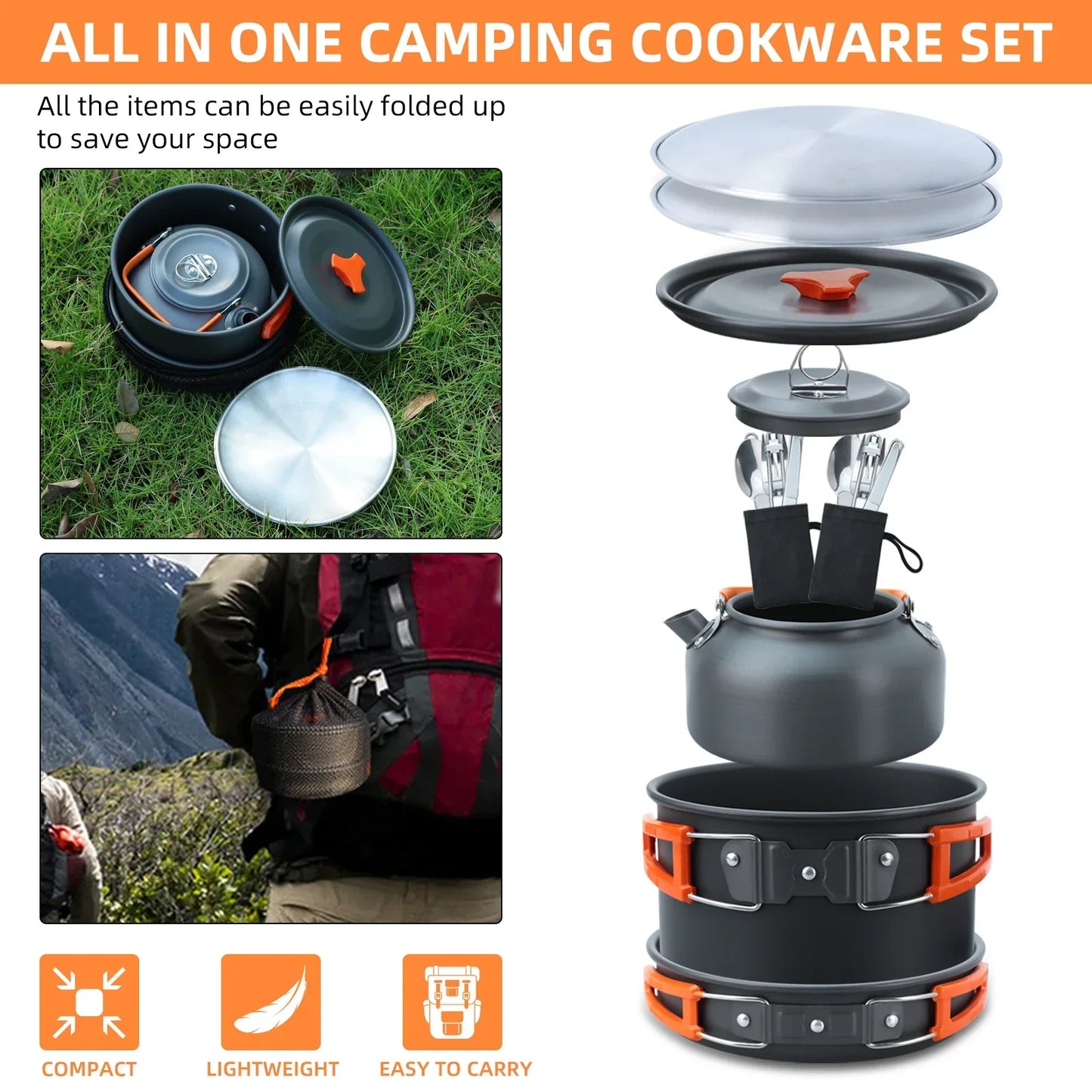 CampFire Cuisine - Jogo de utensílios e louça de camping de 17 peças