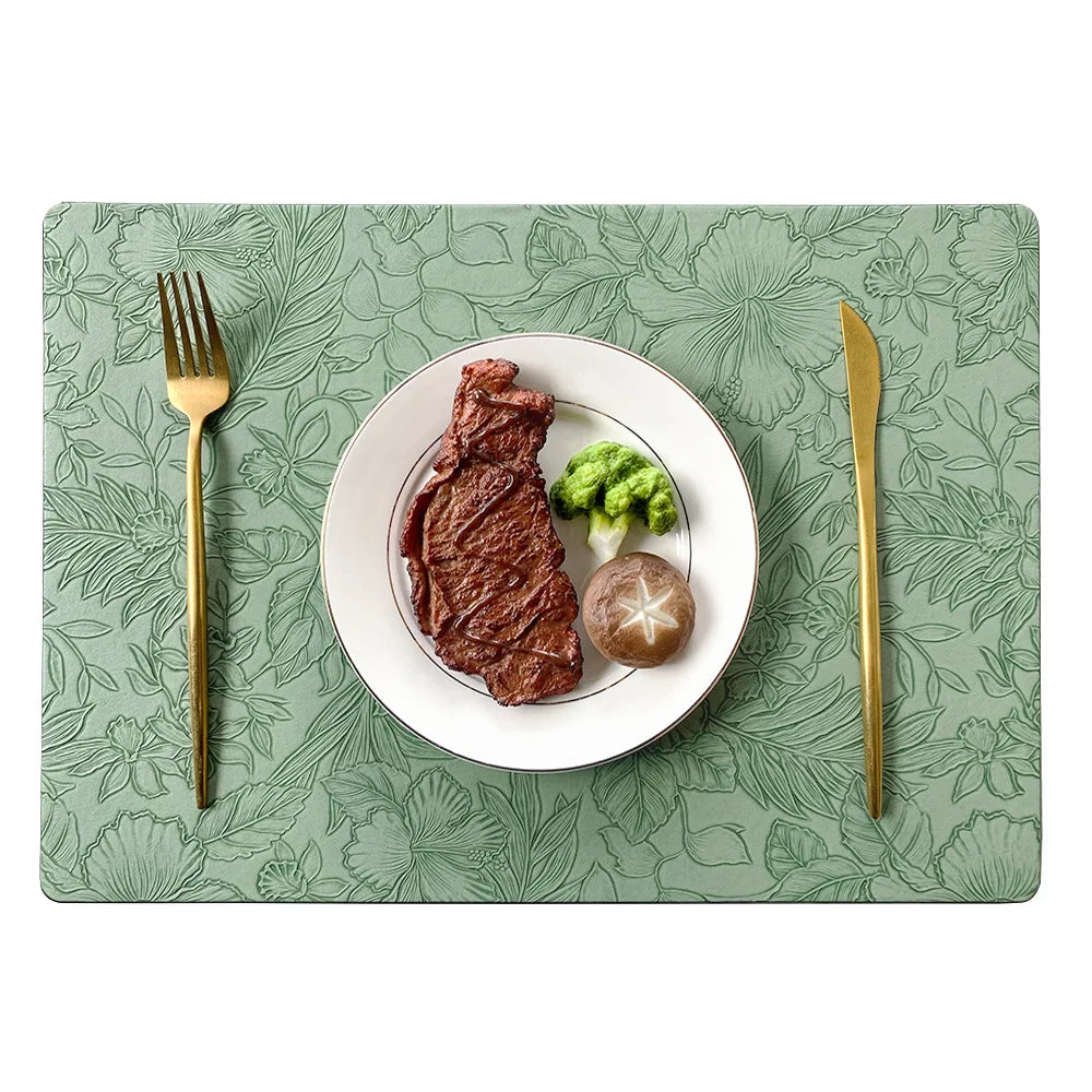 Mantéis individuais de PU com estampado de flores – Disponíveis em 5 cores