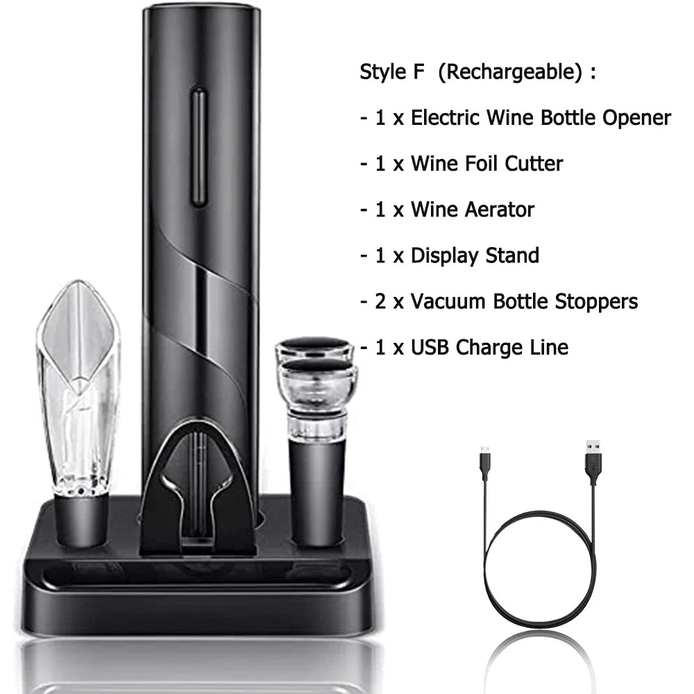 Saca-Rolhas Elétrico Automático - Abridor de Vinho Recarregável USB com Cortacápsulas