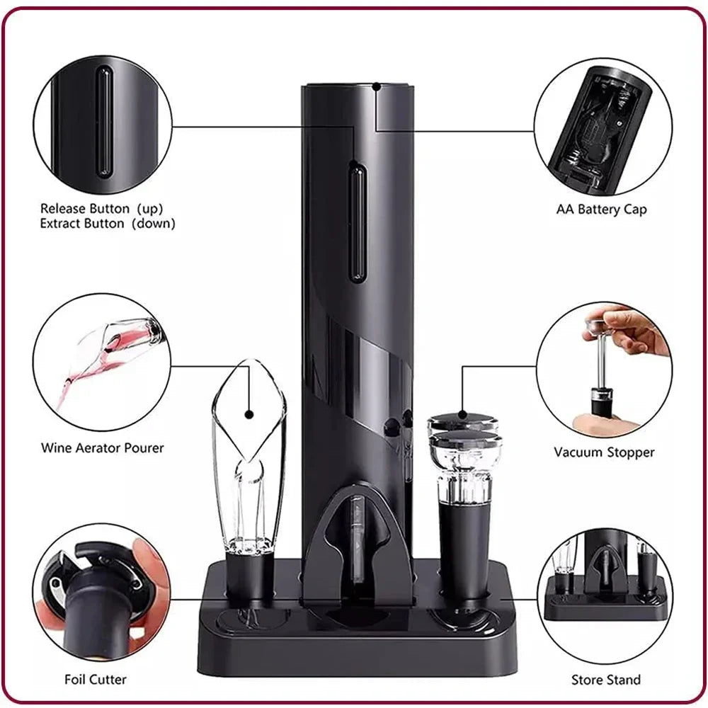 Saca-Rolhas Elétrico Automático - Abridor de Vinho Recarregável USB com Cortacápsulas