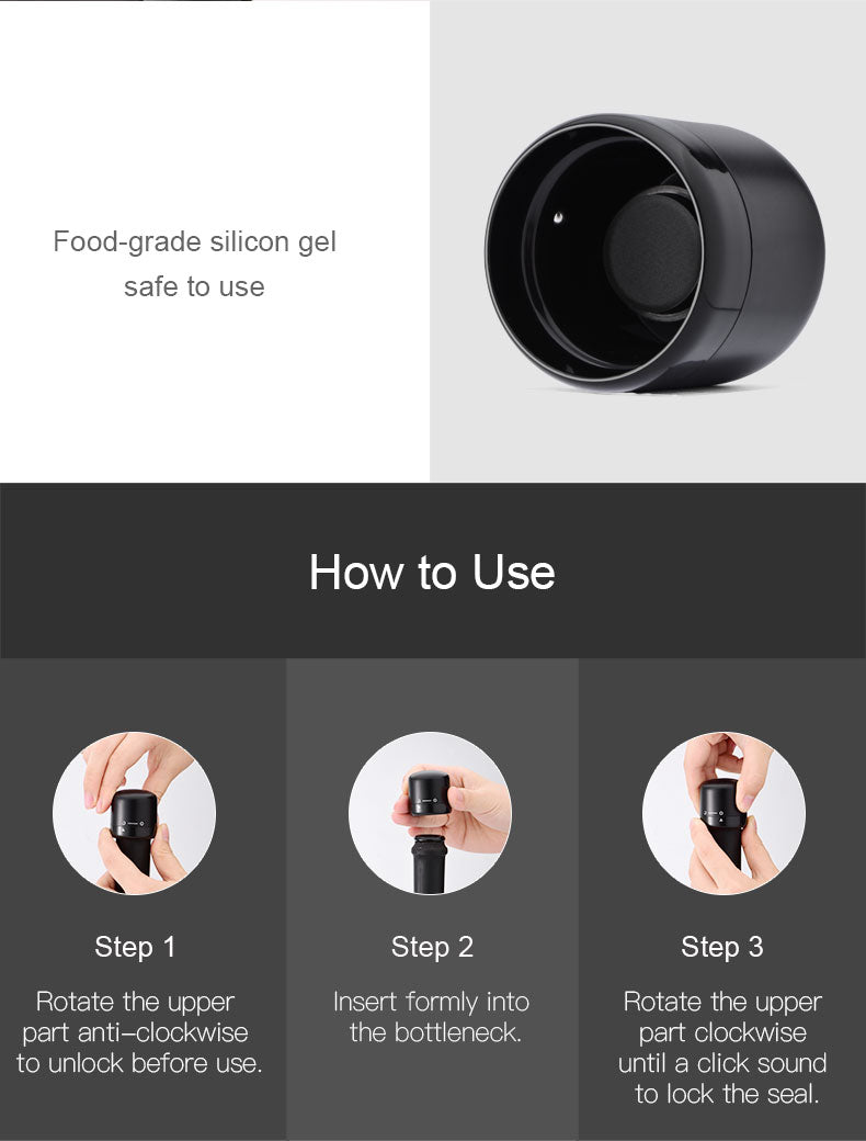 Tampão a Vácuo para Vinho e Champanhe - Selador Hermético Reutilizável Twist-Lock