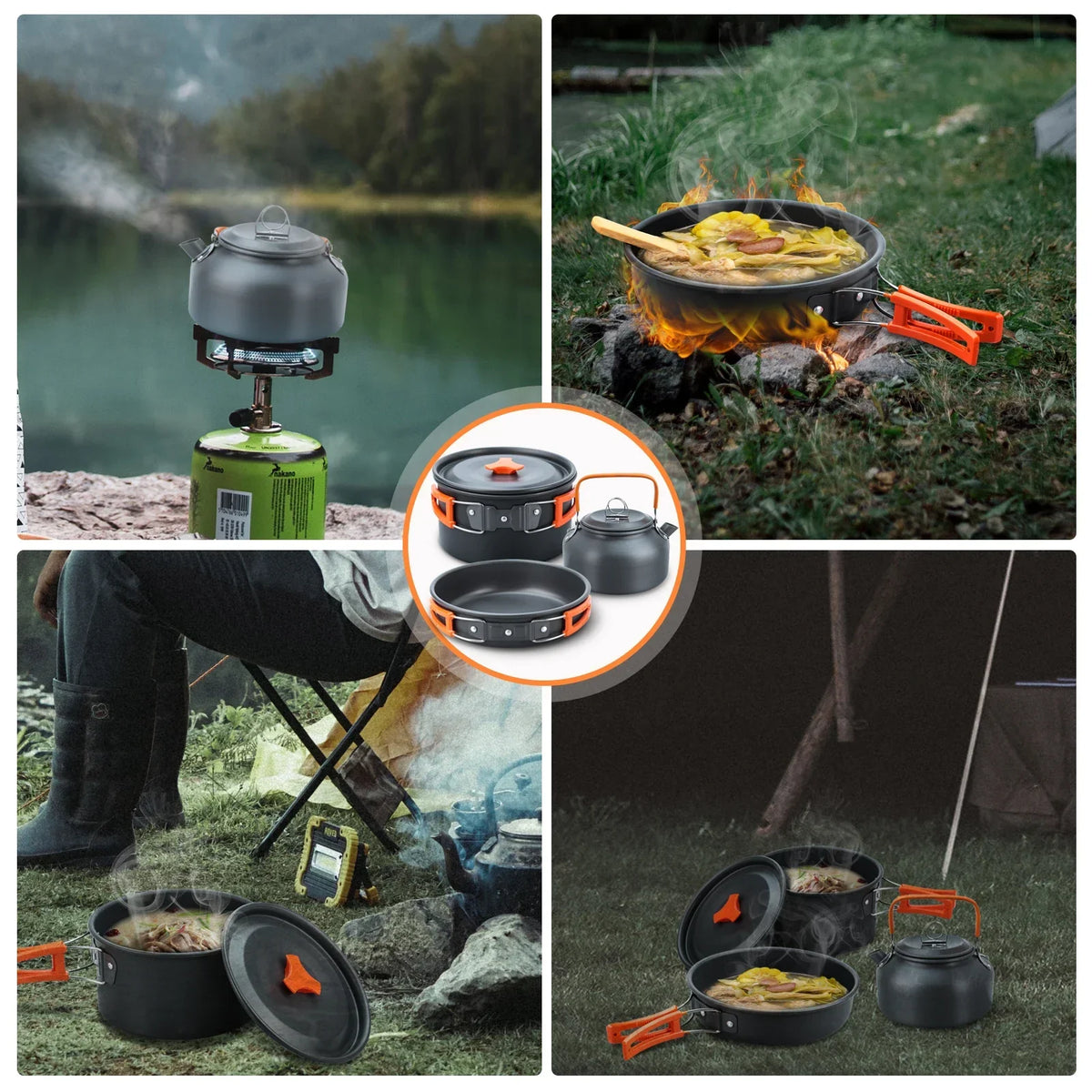 CampFire Cuisine - Jogo de utensílios e louça de camping de 17 peças