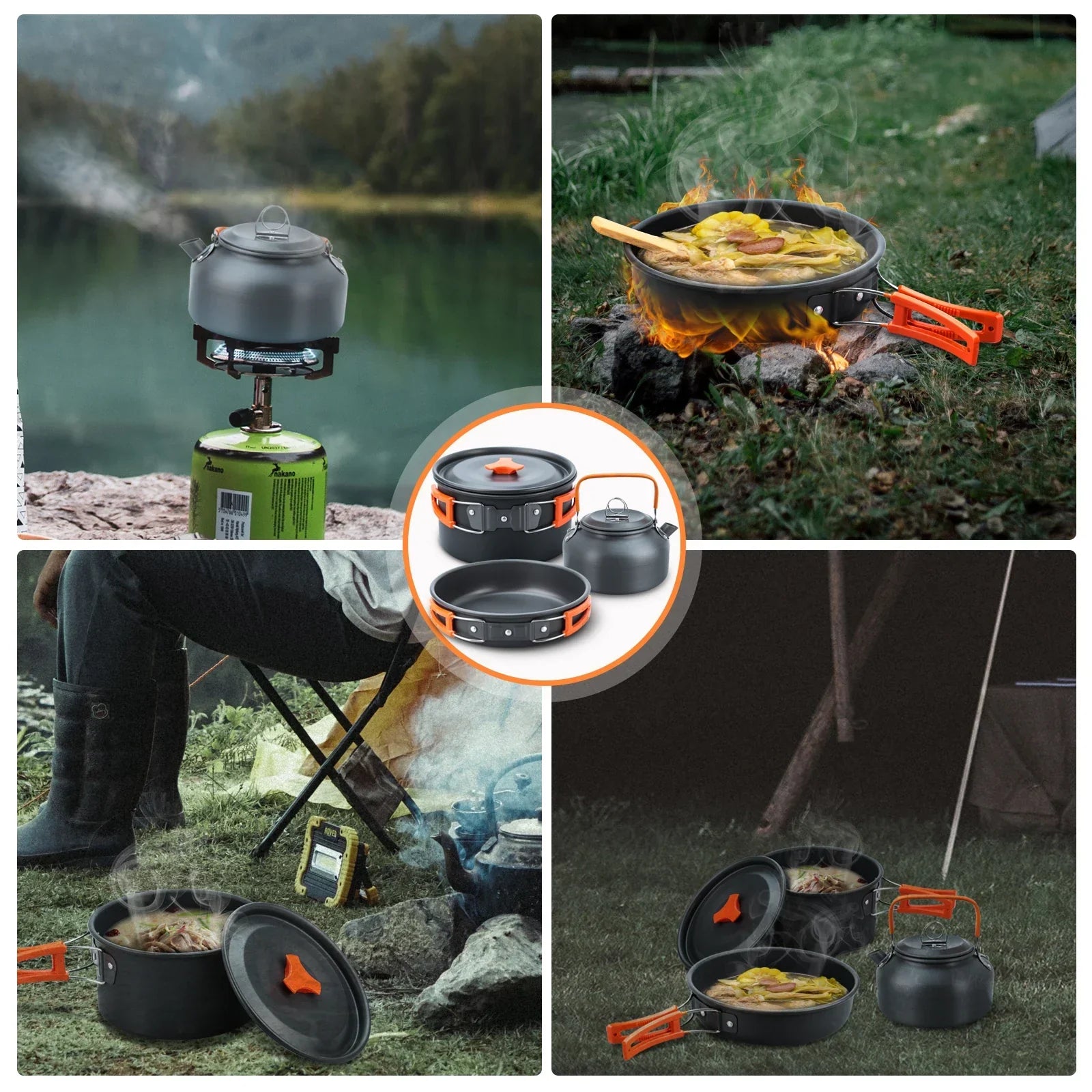 CampFire Cuisine - Jogo de utensílios e louça de camping de 17 peças