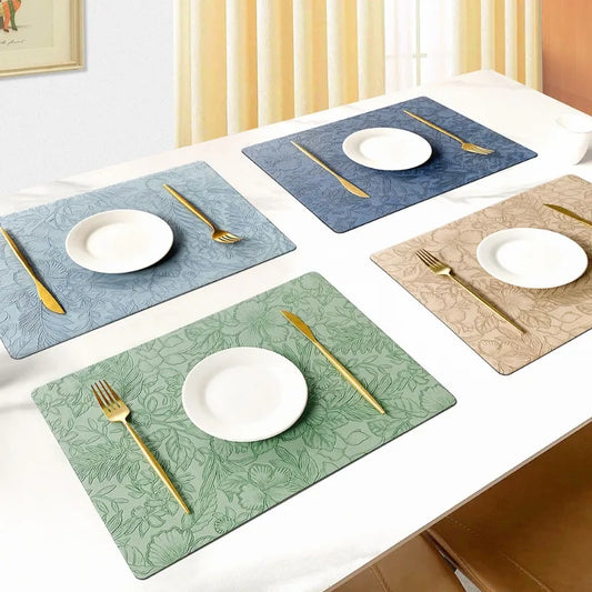 Mantéis individuais de PU com estampado de flores – Disponíveis em 5 cores