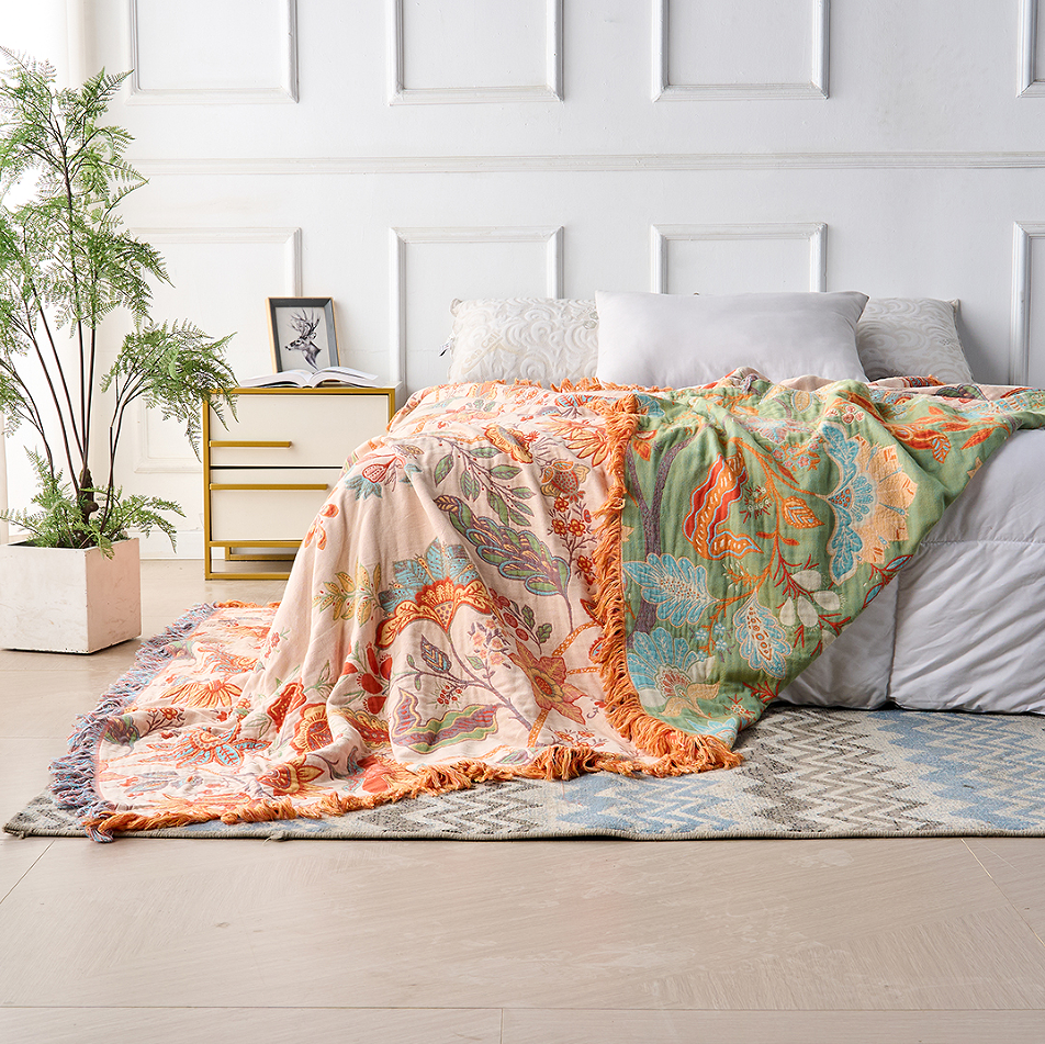 Manta Boho Floral Rústica | Manta Floral 100% Algodão