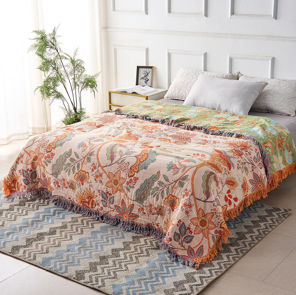 Manta Boho Floral Rústica | Manta Floral 100% Algodão