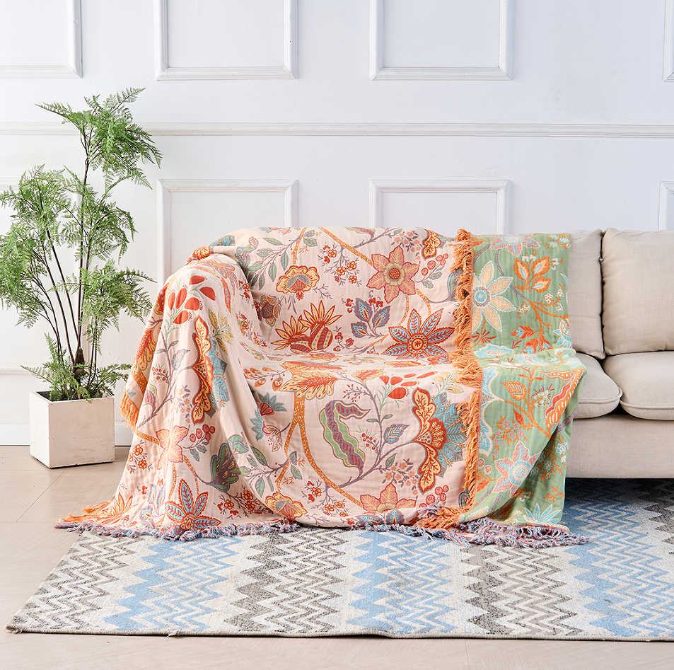 Manta Boho Floral Rústica | Manta Floral 100% Algodão