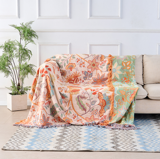 Manta Boho Floral Rústica | Manta Floral 100% Algodão