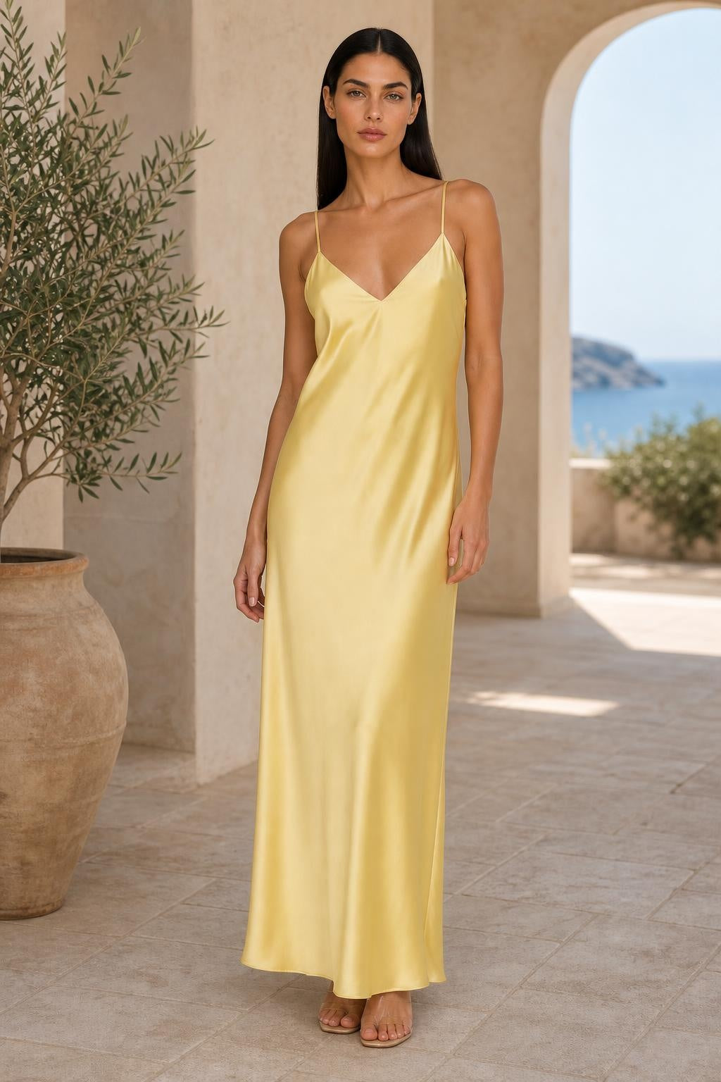 Emília | V-Neck Satin Maxi Dress