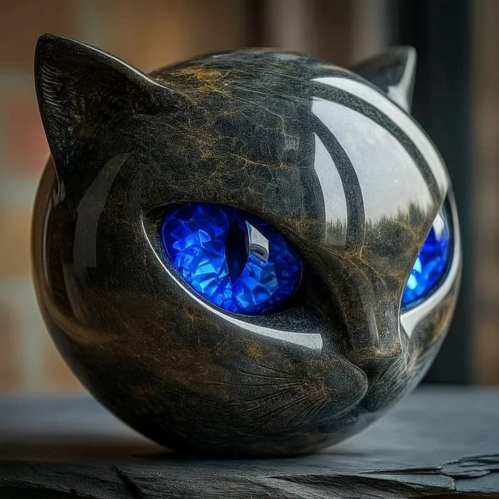 Lunaris - Escultura de Cabeça de Gato Negro Místico