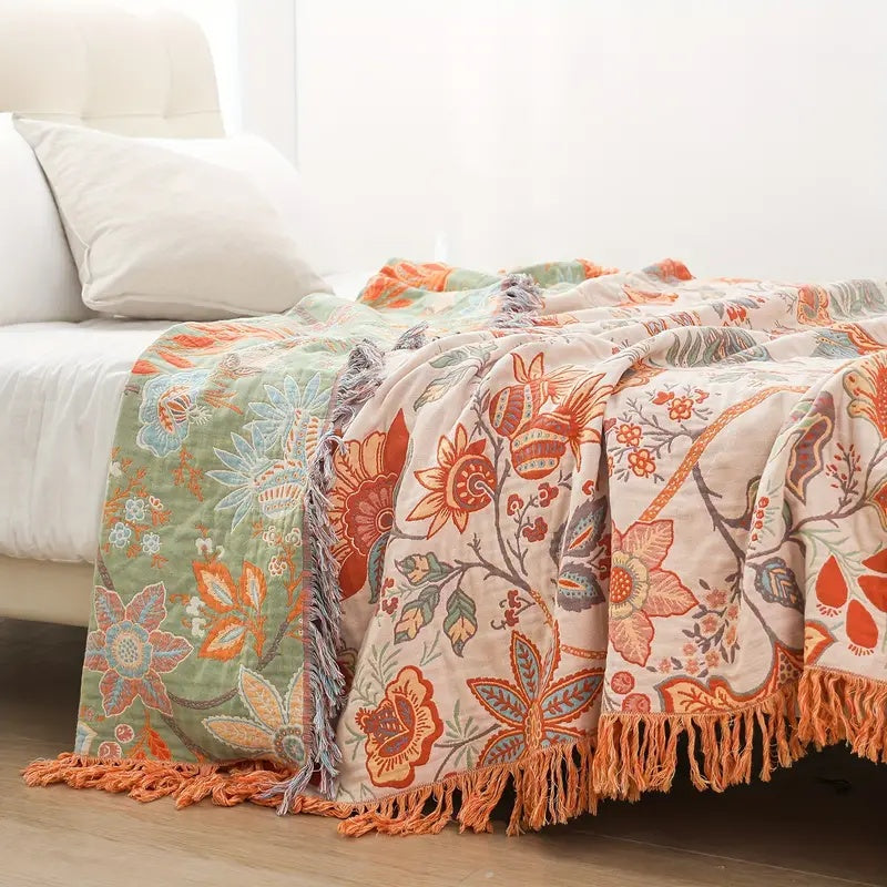 Manta Boho Floral Rústica | Manta Floral 100% Algodão