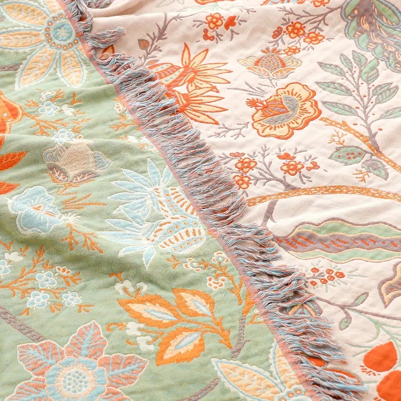 Manta Boho Floral Rústica | Manta Floral 100% Algodão