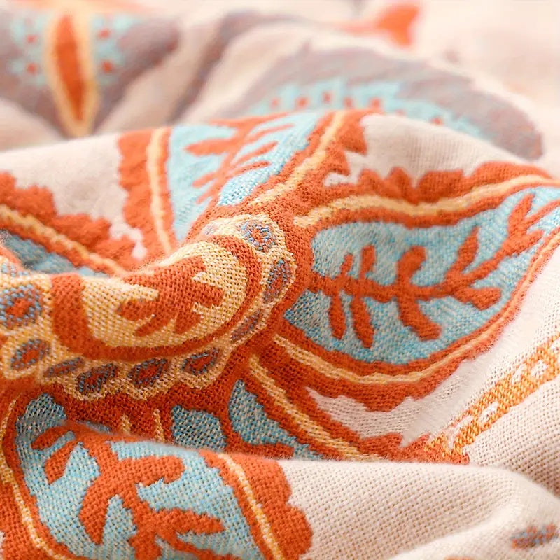 Manta Boho Floral Rústica | Manta Floral 100% Algodão
